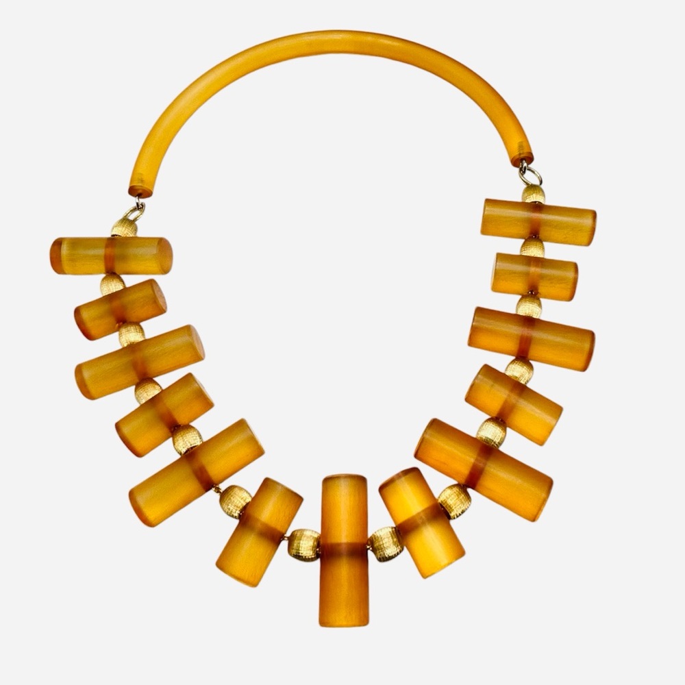 Vintage Judith Hendler Amber Acrylic Cylinder Necklace